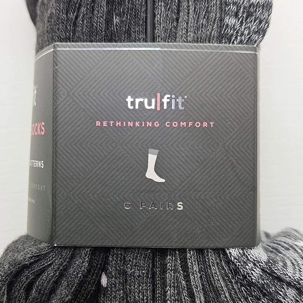Tru/fit Black Crew Socks with Floral Pattern, 6 Pairs - Picture 4 of 5